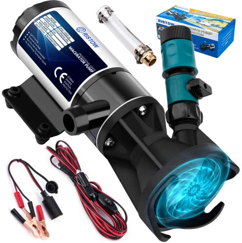RISTOW RV Macerator Pump 12V, 12GPM RV Waste Water Pump Self-Priming Sewer Pump with Garden Hose Discharge Port, Quick Release Sewage Pump