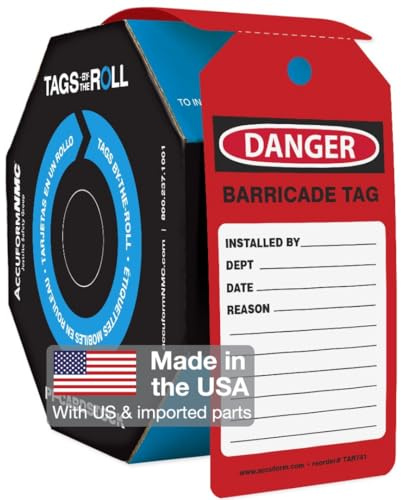 Accuform Red Barricade Tag, Safety Tag, Hazard Warning, Danger Sign, 100 Tags by-The-Roll, OSHA Compliant, Tear & Water Resistant PF-Cardstock, 6.25 x 3, TAR741