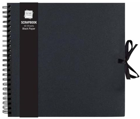 Sixstore Kraft Small/Medium/Large Square Scrapbook- Quality Kraft Paper Scrapbook with Ribbon (Black, Large 30cm x 30 cm - 40 Sheets)