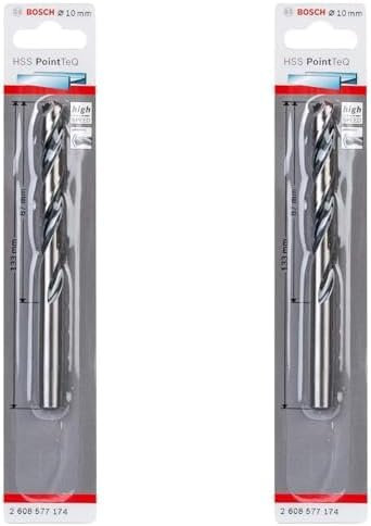 Bosch Professional PointTeQ HSS Twist Drill Bit (for metal, 10 x 87 x 133 mm, accessories for drill driver) (Pack of 2)