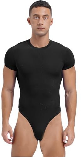 Runhomal Men's Short Sleeve Leotard Underwear Athletic Supporters Undershirts Wrestling Singlet Jumpsuit Black XXL