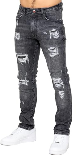 989Zé ENZO Mens Jeans Distressed Casual Straight Regular Fit Ripped Denim Trousers Pants MJ9 Jeans Grey 32