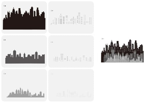 FINGERINSPIRE 6 Stück Mehrschichtige Stadt Skyline Schablone 29.7x21 cm Muster Schablone Mit Stadtgebäuden Zeichenvorlage Für Moderne Gebäude Schablone Mit Stadtthema Zum Malen Auf Holz Wänden