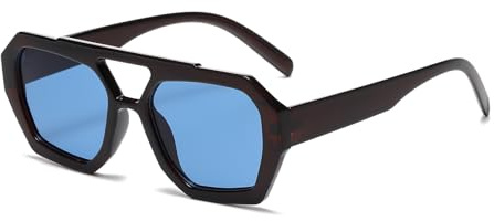 YAMEIZE 70s Retro Double Bridge Occhiali da Sole - da Pilota per Donna e Uomo - Occhiali da Sole Classici Hexagonal Quadrati da Guida