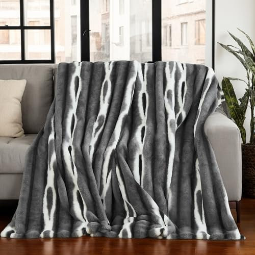 LiveGo Manta de forro polar de felpa de conejo, 1000 g/m², suave y gruesa, manta de cachemira de visón sintético para sofá, cama, sofá, dormitorio, sala de estar, viajes y camping, manta reversible