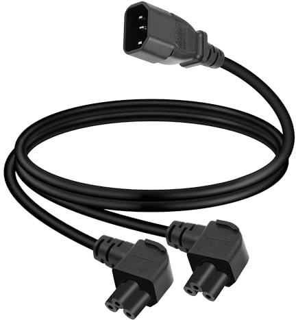 Nätkabel gelhonr c14 till 2xc5, kabelkabel adapter typ y c14 hane till dubbel 90 grader c5, robust nätsladd 15a/250 v 18awg (rät vinkel 0,5 m)