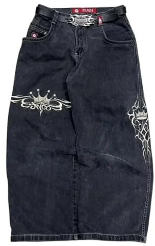 ORANDESIGNE Baggy Jeans Uomo Jeans Larghi Uomo Y2K Streetwear Pantaloni Baggy Denim Pantaloni Hip Hop a Gamba Larga Streetwear D Nero L