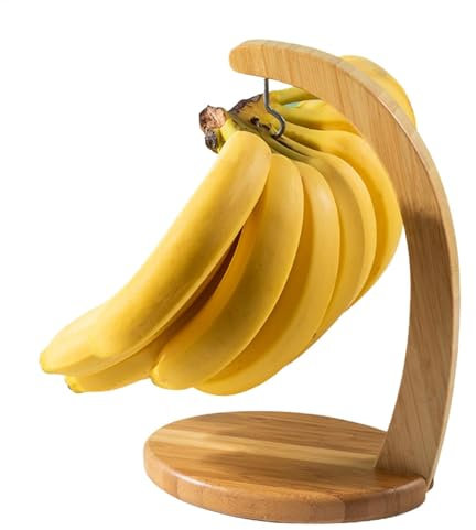 Banana Hanger Hook | Wooden Banana Tree Hanger | Rustic Wooden Grape Stand for Kitchen Counter-top | Sturdy Display with Hook - for Home Or Ba-r Counter-top Fruit STO-Rage with Oval Base