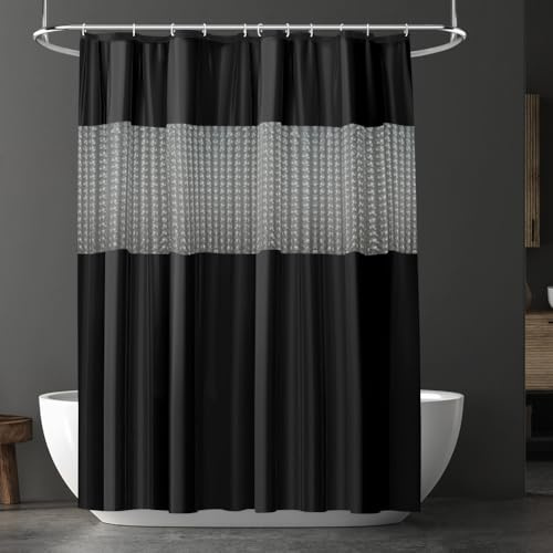 URAQT Duschvorhang, Anti-schimmel Wasserdicht Schnelltrocknend Duschvorhänge, Waschbar PEVA Shower Curtains 180x180 cm mit 12 Plastik Duschvorhangringen, Badewanne Shower Curtain(Schwarz Spleiß)