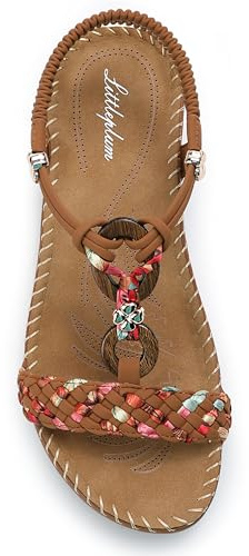 Littleplum Sandales Femme Chaussures de Plage été Sandales Plates Tongs Loisirs Plats SKT8606E,A marron,42 EU