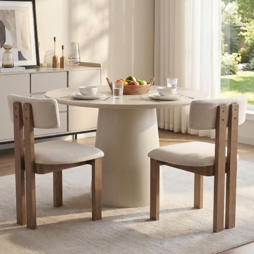 Ya-Home Chaise de Salle à Manger Rétro Lot de 2 Fauteuil Bois Salle a Manger en Lin, Chaise de Cuisine en Bois pour Salon/Cuisine, Beige