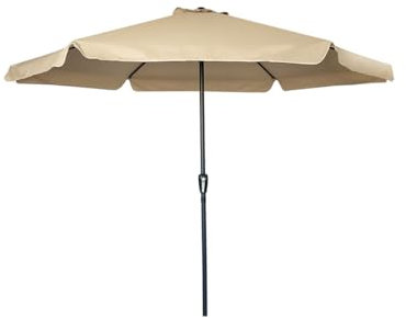 Acomoda Textil – Sombrilla de Jardín con Faldón Protector y Forro Anti UV para Exterior. Parasol de Aluminio Estable con Manivela, Toldo Octogonal 3 M Ø para Terraza y Patio. (Crema)