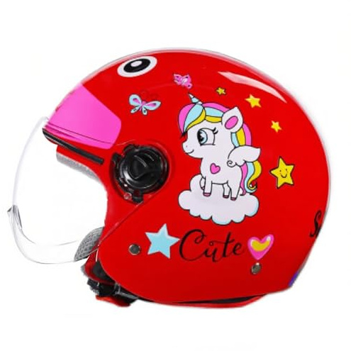 Casco de moto para niños, de media cara, abierto, ligero, con diseño de dibujos animados y visera solar, para niños y niñas de 5 a 14 años G,49-55CM