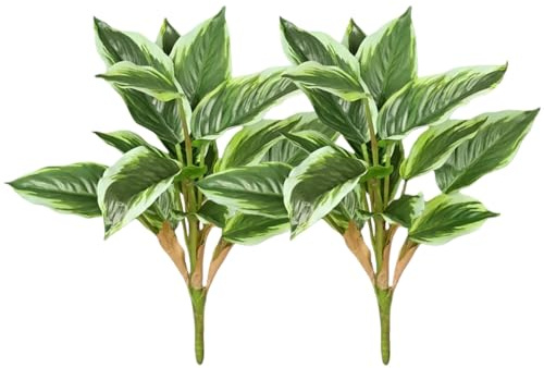 Rmisk 2 Pcs Hosta Artificial Plant - 15.75 Inch Realistic Outdoor Faux Plants - Fake Tropical Hosta for Indoor,Office,Bathroom & Garden Decor, Small Faux House Plants(White Border Green)