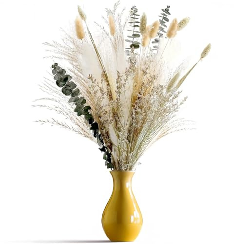 Generic Dried Natural Flower Bouquet, Eucalyptus Pampas Grass 7 Stems Bundle, Boho Neutral Home Decor, Floral Wedding Arrangement, Farmhouse Vase Filler with Mixed Flowers
