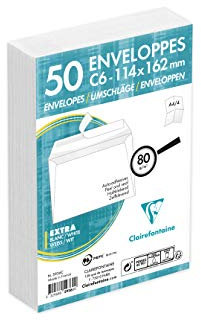 Clairefontaine 5936C - Packung mit 50 Umschlägen weiß C6-114x162mm, vertraulich, selbstklebend, 80g, 1 Pack