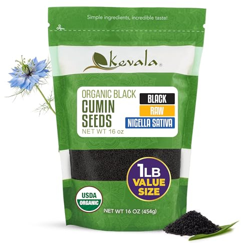 Kevala Organic Raw Black Cumin Seeds (Nigella Sativa) - Gluten Free Seasoning for Salads, Vegan Option for a Variety of Diets, For Healthy Cooking in Restaurants, Kitchen Staple, 1lb, 16 oz