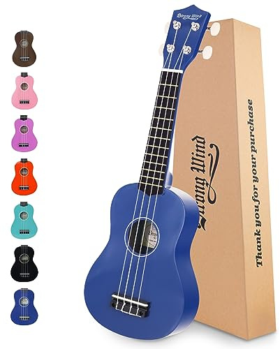 Strong Wind Soprano Ukulele 21 Inch Basswood Ukeleles for Beginners Four Strings Hawaiian Guitar Easter Ukulele for Adults Teenagers Blue