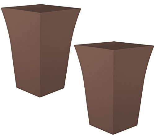 CrazyGadget 2 x Large Milano Tall Planter Square Plastic Garden Flower Plant Pot Gloss Finish CHOCOLATE BROWN
