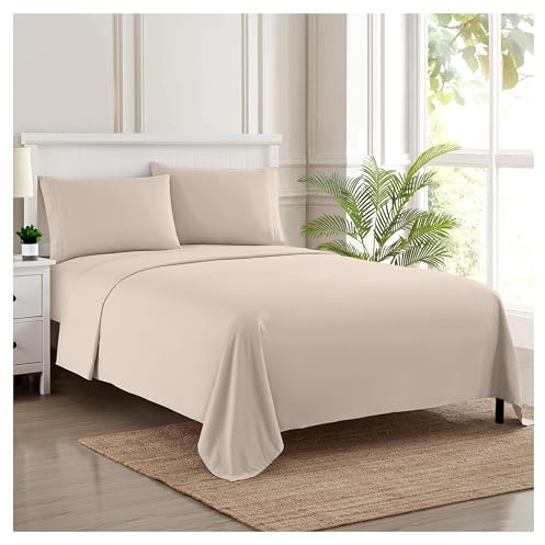 Sweet Home Collection Luxury Bedding Set with Flat, Fitted Sheet, 2 Pillow Cases, Microfiber, Beige, Full