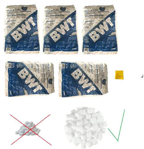 5 x BWT PERLA TABS Regeneriersalz 25 Kg von VMS-Vertriebcenter in Kissenform, keine Scheiben, inkl. sanvo Mehrzwecktuch zum Reinigen Ihrer Anlage