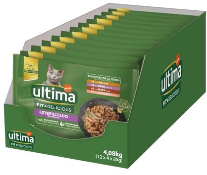 Ultima Comida Húmeda para Gatos con Variedad de Carnes,12 x (4 x 85 gr), 4080 g