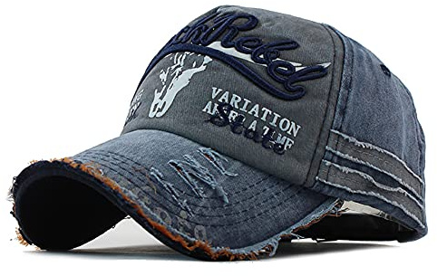 YULOONG Vintage Coton Casquette De Baseball Mode Denim Lavé Rétro Bord Effiloché Chapeau De Soleil Brodé Chapeau De Camionneur Classique Sports Casual Casquette Taille Réglable pour Hommes Femmes