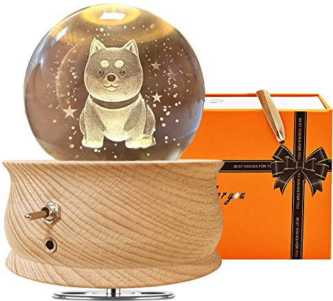 JOIENDY 3D Bola de Cristal, Caja de Música Giratoria de 360° Lamparas de Cristales Luz Nocturna, Lámpara de Noche con Proyección Mejor Regalo para Navidad San Valentín, Día de la Madre (Perro)