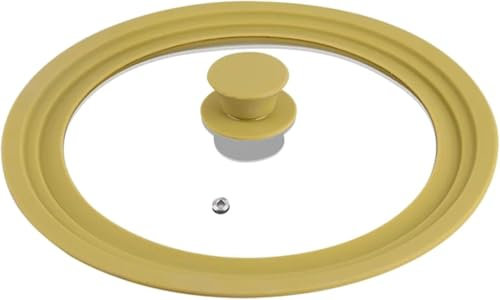 AMERCOOK Tapa multimedidas de cristal y silicona para sartenes y cacerolas de 24 a 28 cm de diámetro color verde oliva