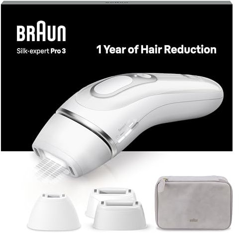 Braun Silk·expert Pro 3 Epilatore Luce Pulsata, Depilatore Corpo Donna, Alternativa All’Epilazione Laser, Laser Peli Donna, Epilazione a Casa, Con Custodia, 3 Testine, Idea Regalo, Bianco/Oro, PL3230