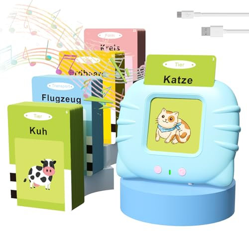 GUYUCOM Kinderspielzeug ab 2 Jahre, Sprechende Lernkarten Deutsch,194 Blätter Lernkarten 388 Wörter für Deutsch Lernen, Spielzeug für Mädchen und Jungen 2 3 4 5 6 Jahre (Blau)