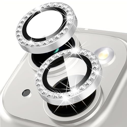 Oelrstfe Pellicola Fotocamera per iPhone 14/14 Plus,Posteriore Obiettivo Protezione Vetro Temperato,HD Trasparente Lente Schermo,Durezza 9H Anti-graffio Ultra Resistente Glitter Camera,Argento