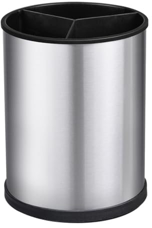 Utensilienhalter, 360° Drehbarer Utensilienhalter Aus Edelstahl Für Die Küchentheke, H7.3 × D5.5 Großer Küchenutensilienhalter Mit Abflusslöchern Und Trennwand, Spatel-Löffelhalter Für Zuhause