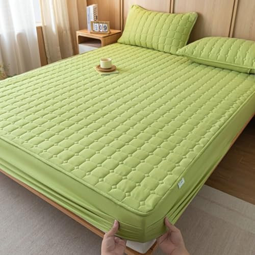 KnSam 120x200cm Bettlaken Laken, Kariert Muster Spannbetttücher Winter Einfarbig Matratzenschutz, Polyester Baumwolle Bett Laken Bezug Grün für alle Jahreszeiten