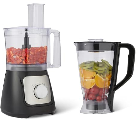 Amazon Basics Food Processor and Blender Combo with 2 Speeds, 2.4L Bowl and 1.5L Jug, 800W, Black