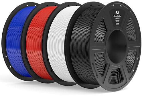 ELEGOO PLA Filament 1,75 mm Schwarz Weiß Echtrot Dunkelblau 4 KG, Filament-3D-Druckmaterialien 3D Drucker Filament, Maßgenauigkeit +/- 0,02 mm, 4 KG Kunststoffspule Passend für 3D Printer