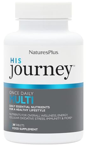 NaturesPlus His Journey One a Day Multivitamin – Immune, Stress, Energy Supplement for Men – Vegan Multi with Whole Foods, Adaptogens, Microflora – Gluten Free - 30 Tablets
