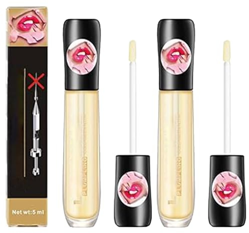 2Pcs Plumping Lip Maximizer Serum – 3D Lip Plumper Extreme für sofort voluminöse Lippen | Lip Gloss Enhancer Booster Volume mit Hyaluron | Transparente Lippenvergrößerung
