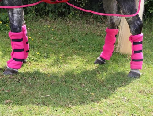Ruggles Fleece Leg Wraps for Horses and Ponies | Ideal for Travel Stable or after Bathing/Wash Down | Set of 4 (Pink, Pony)