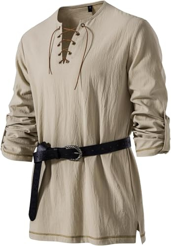 Camisas Pirata para Hombre Camisa Medieval con Cordones de Manga Larga