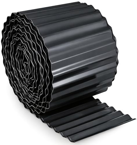 UNIGARDIA Bordura per Giardino in Metallo Antracite 12 m - Bordura per Aiuola, Altezza 15 cm - Installazione Facile, Inossidabile e resistente - Bordo per Prato Ondulato, 1 Paio di Guanti Incluso