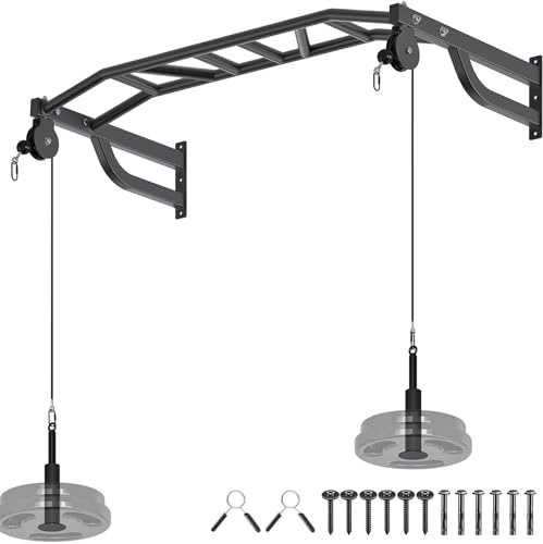 SELEWARE Barra per trazioni da parete da 122 cm con sistema di puleggia, barra per trazioni multi-grip resistente per palestra domestica, capacità 226,8 kg, adatta a borchie in legno da 40,6 cm e 61