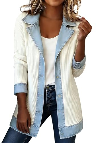 Blazer Femme Denim Patchwork Cardigan avec col en jean Bloc de couleur Casual T-shirt à manches longues Décontracté Veste en jean Mode Vestes à manches longues Haut en tricot flatteur Pull de loisirs