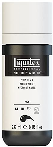Liquitex 1923244 Professional Acrylfarbe Soft Body - Künstlerfarbe in cremiger deckender Konsistenz, hohe Pigmentierung, lichtecht & alterungsbeständig, 237ml Flasche - Elfenbeinschwarz