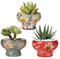 Sungmor Set von 4 - Schöne Kunsthandwerk Blumenstil Keramik Pflanzgefäß - 9,5CM Sukkulenten Kaktus Blumentopf - Hübsche Desktop Fensterbank Landschaft Blumentopf - Einfache Geschenkidee