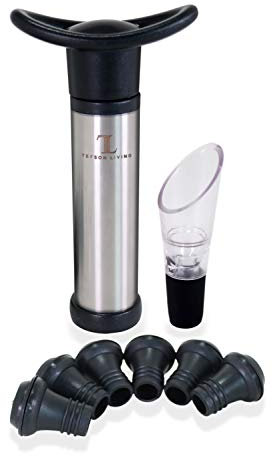 Tefson Living Pompe à vin avec 6 Bouchons réutilisables pour Conserver et Garder Le vin Frais - Le Wine Saver Retire l'air en créant Un Vide et en scellant la Bouteille déjà Ouverte