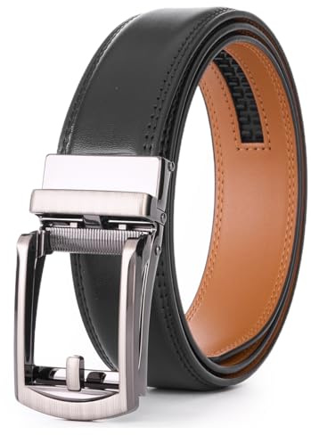 VRLEGEND Cinturones Traje Hombre Cinturón Cuero Business Automática Trinquete Ajustable Largo 35MM,Regalos de Hombres (130cm, Negro)