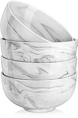 MALACASA, Series Regular, 1350ml Marble Grey Porcelain Bowls/Cereal Bowls/Soup Bowls/Pasta Bowls/Dessert Bowls/Breakfast Bowls/Ice Cream Bowls/Snack & Dip Bowls (17.8X8.5 CM), Set of 4