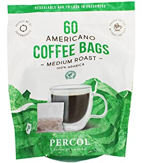 Percol Americano - Sacchetti per caffè arrosto medio 100% Arabica, 60 x 8 g