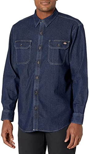 Dickies Flex Long Sleeve Shirt Chemise à Bouton Bas, Denim foncé délavé, XL Homme
